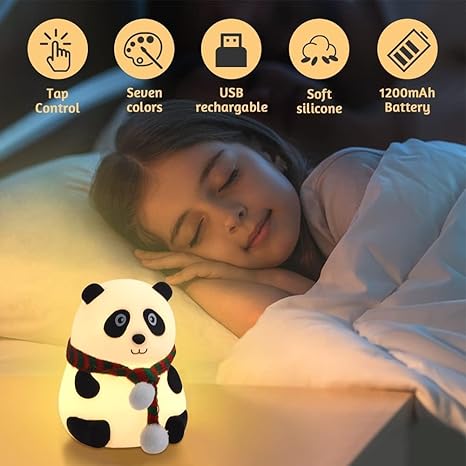 Soft Silicone Panda Night Lamp | Rechargeable 7-Color | Safe, Color Changing & Cute|