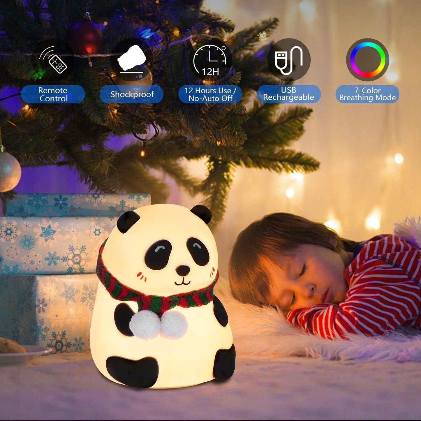 Soft Silicone Panda Night Lamp | Rechargeable 7-Color | Safe, Color Changing & Cute|