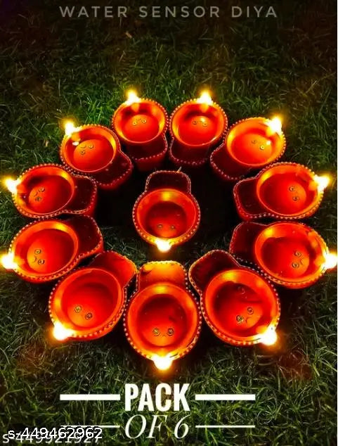 Water Sensor LED Diya | Smart Water-Activated Decorative Lamp for Diwali & Home Décor | Attractive Design & Replaceable Battery | pack of 6