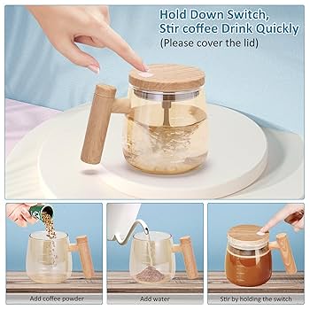 Self-Stirring Electric Mug 400ml | USB Rechargeable High-Speed Mixing Glass Cup for Coffee, Milk & Protein Shakes – Portable for Home, Office & Travel