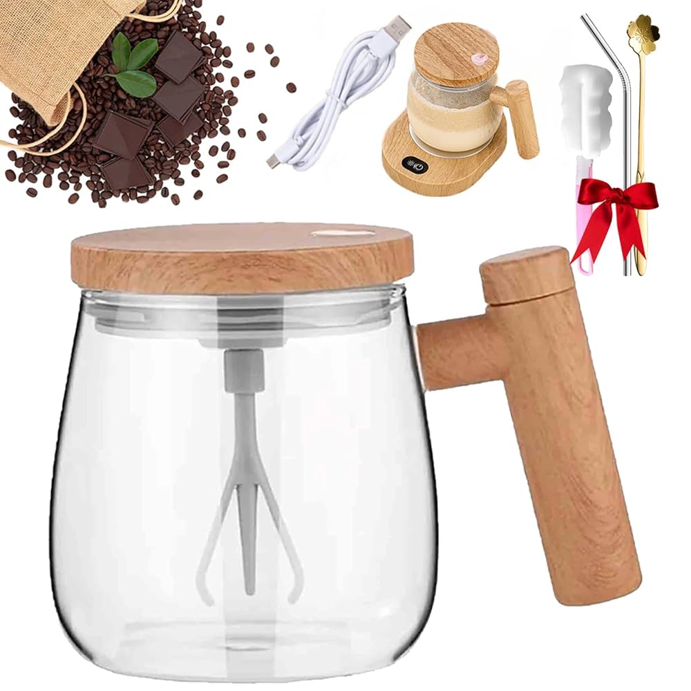 Self-Stirring Electric Mug 400ml | USB Rechargeable High-Speed Mixing Glass Cup for Coffee, Milk & Protein Shakes – Portable for Home, Office & Travel