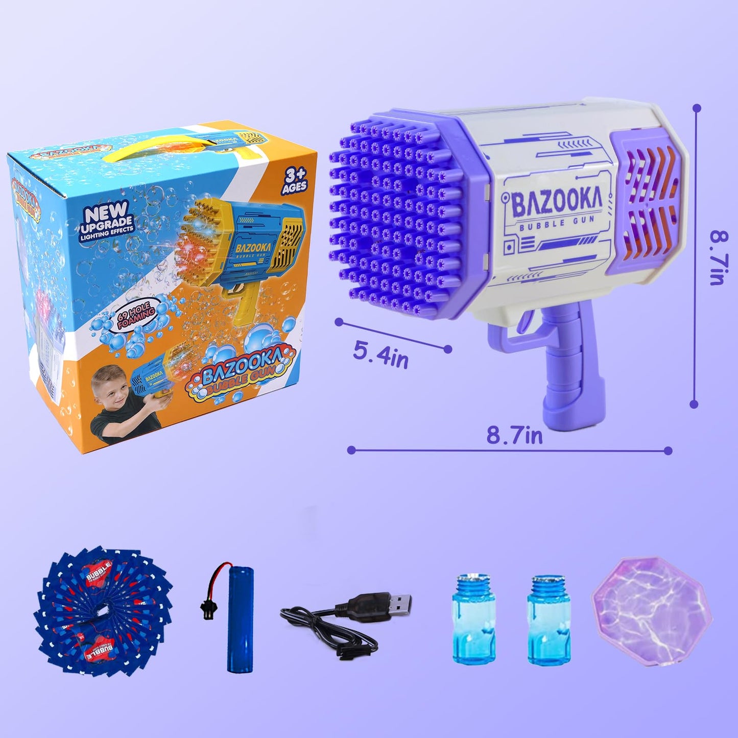 69-Hole Bubble Gun Bazooka with Lights | Bubble Machine & Blower Toy for Kids |