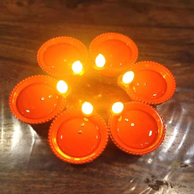 Water Sensor LED Diya | Smart Water-Activated Decorative Lamp for Diwali & Home Décor | Attractive Design & Replaceable Battery | pack of 6
