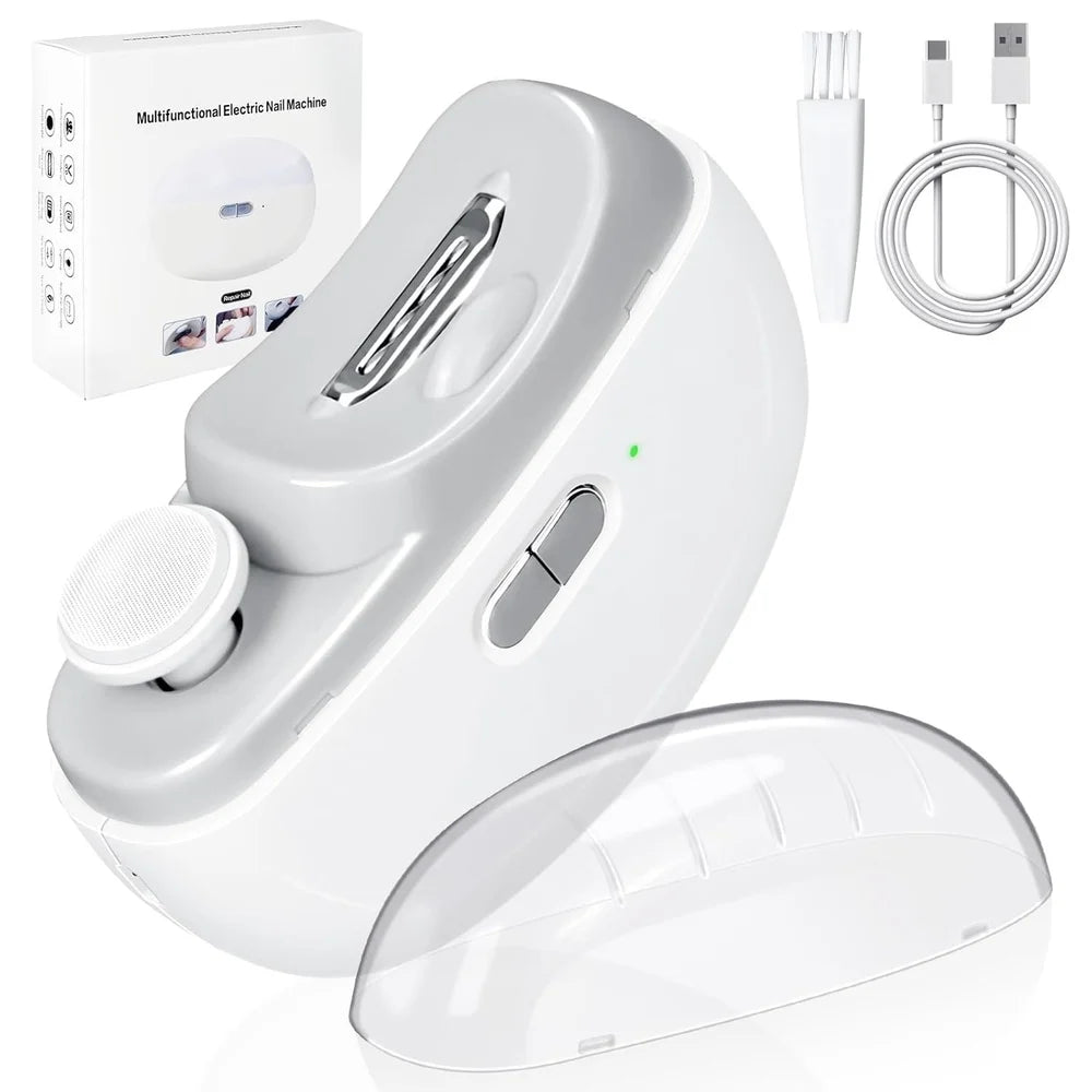 Rechargeable Electric Nail Clipper & Trimmer | 2-in-1 Nail File with Light, 2 Speeds & Safety Design for Kids, Elderly & Caregivers