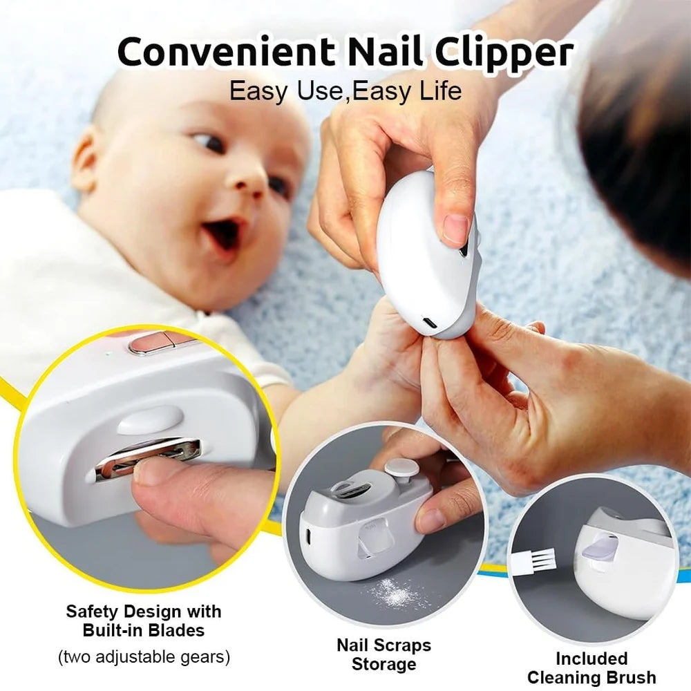 Rechargeable Electric Nail Clipper & Trimmer | 2-in-1 Nail File with Light, 2 Speeds & Safety Design for Kids, Elderly & Caregivers