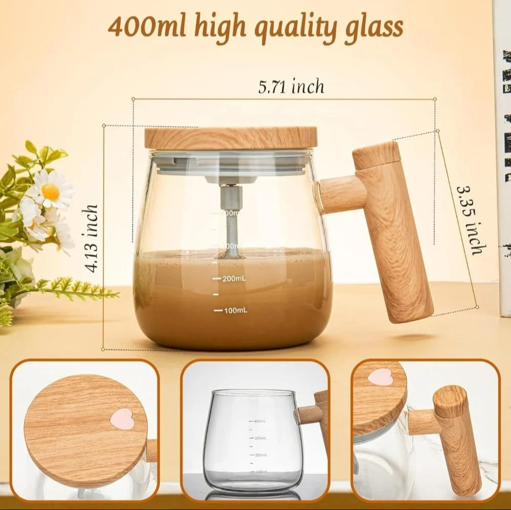Self-Stirring Electric Mug 400ml | USB Rechargeable High-Speed Mixing Glass Cup for Coffee, Milk & Protein Shakes – Portable for Home, Office & Travel